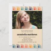 ミッドセンチュリーレトロパターン写真卒業 招待状 (裏面)