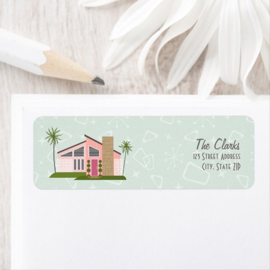 ミッドセンチュリーレトロピンクハウスラベル ラベル (インサイチュ)