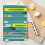 ミッドセンチュリーレトロフラットロックスターコイズ キッチンタオル (四つ折り)