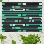 ミッドセンチュリーレトロフラットロックスブラックターコイズ キッチンタオル (折り畳み)