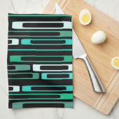 ミッドセンチュリーレトロフラットロックスブラックターコイズ キッチンタオル (四つ折り)