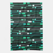 ミッドセンチュリーレトロフラットロックスブラックターコイズ キッチンタオル (縦)