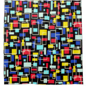 ミッドセンチュリーレトロブラックターコイズイエローレッドはっきりした シャワーカーテン (正面)