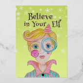 ミッドセンチュリーレトロマジカル小妖精や小人1写真クリスマス 箔シーズンカード (裏面)