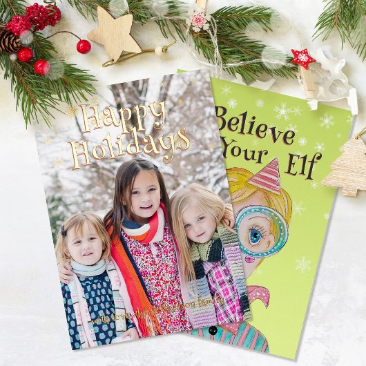 ミッドセンチュリーレトロマジカル小妖精や小人1写真クリスマス 箔シーズンカード