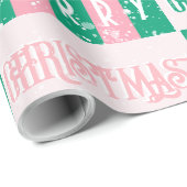 ミッドセンチュリーレトロメリークリスマスピンクグリーン ラッピングペーパー (ロールコーナー)