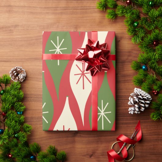 ミッドセンチュリーレトロヴィンテージクリスマスオーナメントラップ ラッピングペーパー (クリスマスギフト)