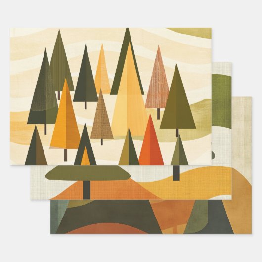 ミッドセンチュリーレトロヴィンテージクリスマス ラッピングペーパーシート (セット)