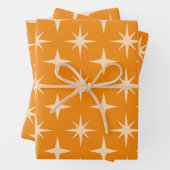 ミッドセンチュリーレトロ原子星模様オンオレンジ ラッピングペーパーシート (インサイチュ)