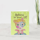 ミッドセンチュリーレトロ小妖精や小人お洒落クリスマス詩 シーズンカード (正面)