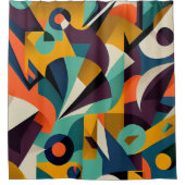 ミッドセンチュリーレトロ抽象芸術パターン シャワーカーテン (正面)