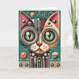 ミッドセンチュリーレトロ未来的サーキット猫 カード