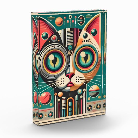 ミッドセンチュリーレトロ未来的サーキット猫 フォトブロック (左)
