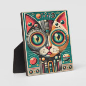 ミッドセンチュリーレトロ未来的サーキット猫 フォトプラーク (正面)