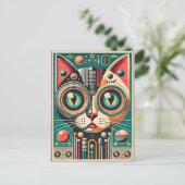 ミッドセンチュリーレトロ未来的サーキット猫 ポストカード (スタンド正面)