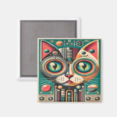 ミッドセンチュリーレトロ未来的サーキット猫 マグネット (正面/裏面)