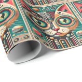 ミッドセンチュリーレトロ未来的サーキット猫 ラッピングペーパー (ロールコーナー)