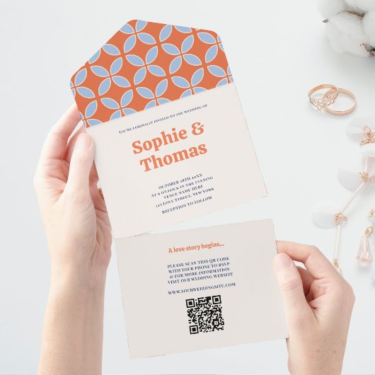 ミッドセンチュリーレトロ結婚ズ オールインワン招待状