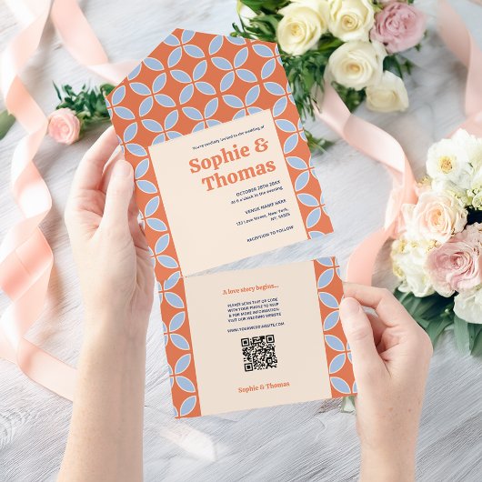 ミッドセンチュリーレトロ結婚ズ オールインワン招待状