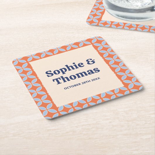 ミッドセンチュリーレトロ結婚ズ スクエアペーパーコースター (アングル)