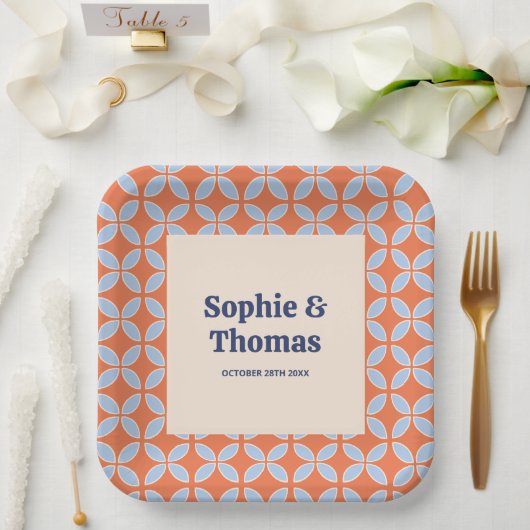 ミッドセンチュリーレトロ結婚ズ ペーパープレート (ウェディング)