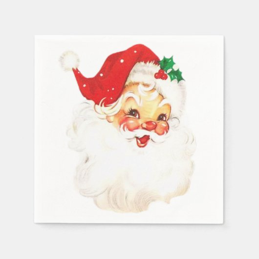 ミッドセンチュリーヴィンテージサンタクロースクラシッククリスマス スタンダードカクテルナプキン (正面)