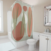 ミッドセンチュリーヴィンテージ抽象芸術植物と岩 シャワーカーテン (インサイチュ)