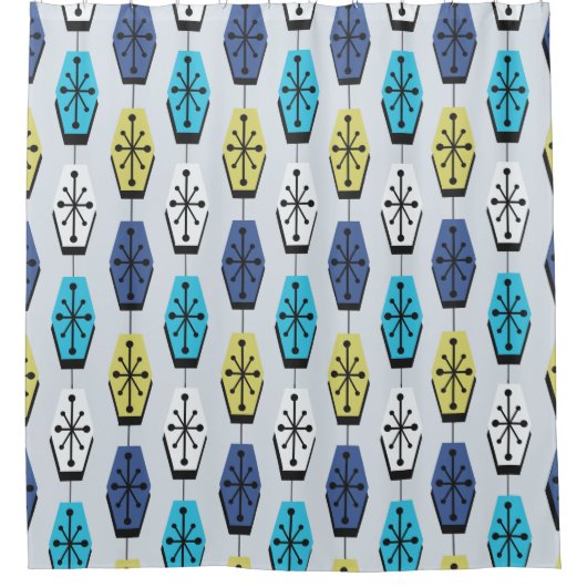 ミッドセンチュリー六モダン角形ターコイズ シャワーカーテン (正面)