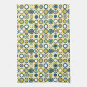 ミッドセンチュリー円パターンブルーイエロータンホワイト キッチンタオル (縦)