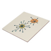 ミッドセンチュリー原子スターバストクリームダークティール（緑がかった色） タイル (側面)