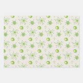 ミッドセンチュリー原子スターバストパターンピンク、緑 ラッピングペーパーシート (正面3)