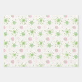 ミッドセンチュリー原子スターバストパターンピンク、緑 ラッピングペーパーシート (正面)