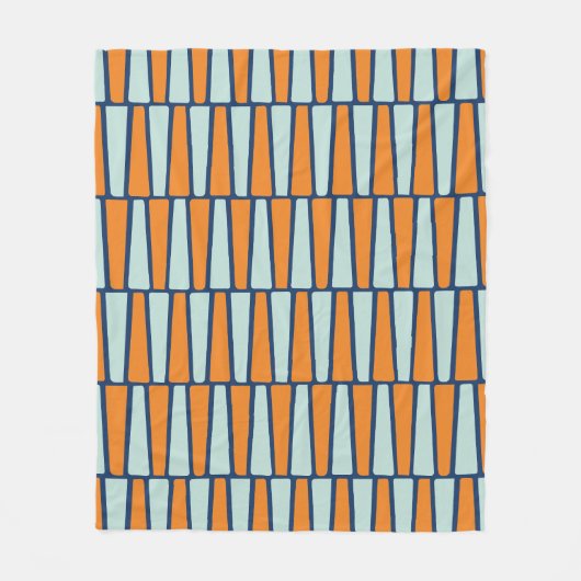 ミッドセンチュリー原子ブロック，アクア，オレンジ，青 フリースブランケット (正面)