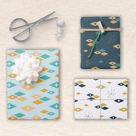 ミッドセンチュリー原子モダンダイヤモンドのパターン ラッピングペーパーシート