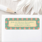 ミッドセンチュリー原子モダン星レトロピンクティール(緑がかった色) ラベル (インサイチュ)