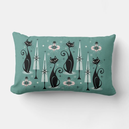 ミッドセンチュリー原子子猫クリスマス ランバークッション (正面)