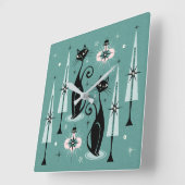 ミッドセンチュリー原子子猫クリスマス©studioxtine スクエア壁時計 (傾斜)