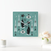 ミッドセンチュリー原子子猫クリスマス©studioxtine スクエア壁時計 (ホーム)