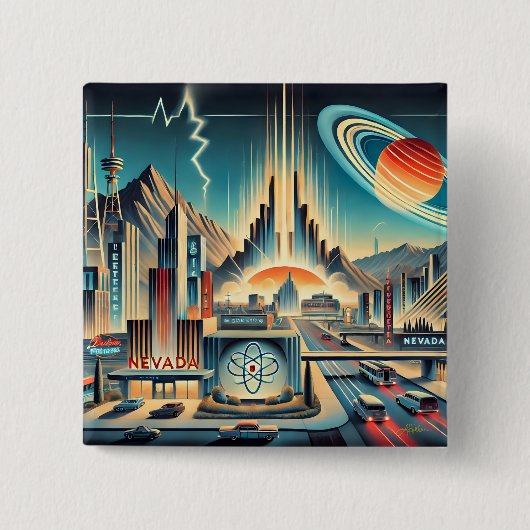 ミッドセンチュリー原子宇宙エイジネバダアート 缶バッジ (正面)