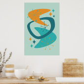 ミッドセンチュリー原子時代7アクア、ティール（緑がかった色）、オレンジ ポスター (キッチン)