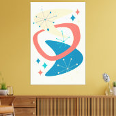 ミッドセンチュリー原子時代7黄色、青、桃 キャンバスプリント (インサイチュ (リビング))