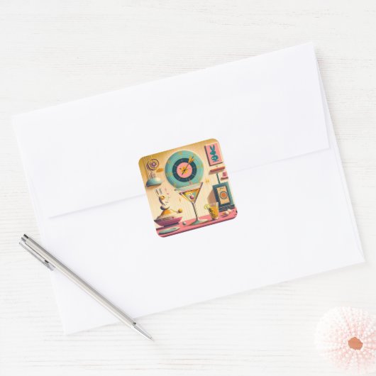 ミッドセンチュリー原子未来的ウサギのマルティーニ スクエアシール (封筒)