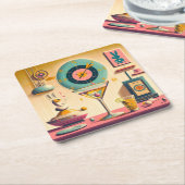 ミッドセンチュリー原子未来的ウサギのマルティーニ スクエアペーパーコースター (アングル)