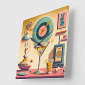 ミッドセンチュリー原子未来的ウサギのマルティーニ スクエア壁時計 (傾斜)