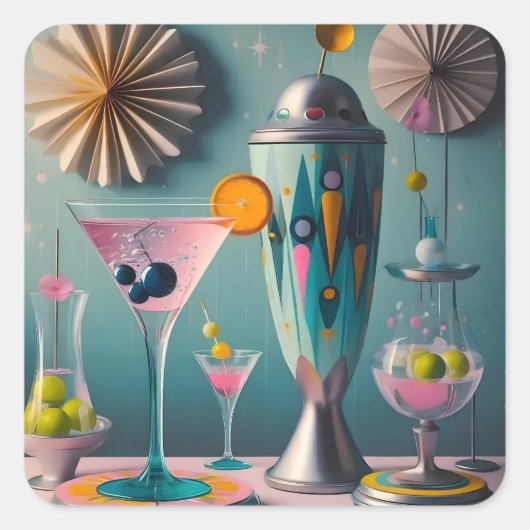 ミッドセンチュリー原子未来的カクテルタイム スクエアシール (正面)