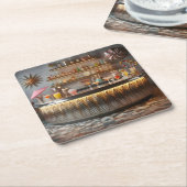 ミッドセンチュリー原子未来的パーティーバー スクエアペーパーコースター (アングル)