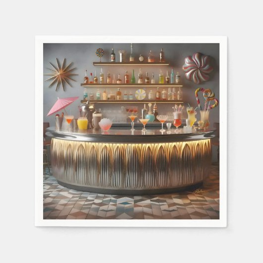 ミッドセンチュリー原子未来的パーティーバー スタンダードカクテルナプキン (正面)