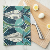 ミッドセンチュリー原子滴青い緑パターン キッチンタオル (四つ折り)