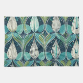 ミッドセンチュリー原子滴青い緑パターン キッチンタオル (横)