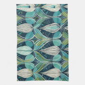 ミッドセンチュリー原子滴青い緑パターン キッチンタオル (縦)